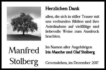 Traueranzeige von Manfred Stolberg von Helmstedter Nachrichten