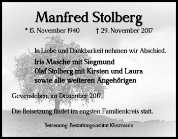 Traueranzeige von Manfred Stolberg von Helmstedter Nachrichten