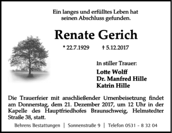 Traueranzeige von Renate Gerich von Salzgitter Zeitung