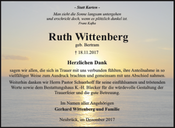 Traueranzeige von Ruth Wittenberg von Braunschweiger Zeitung