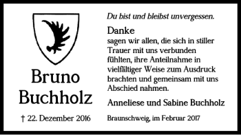 Traueranzeige von Bruno Buchholz von Braunschweiger Zeitung