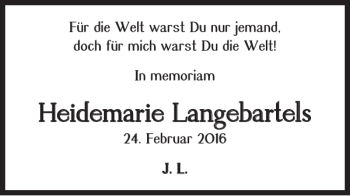 Traueranzeige von Heidemarie Langebartels von Helmstedter Nachrichten