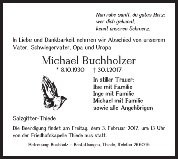 Traueranzeige von Michael Buchholzer von Salzgitter Zeitung