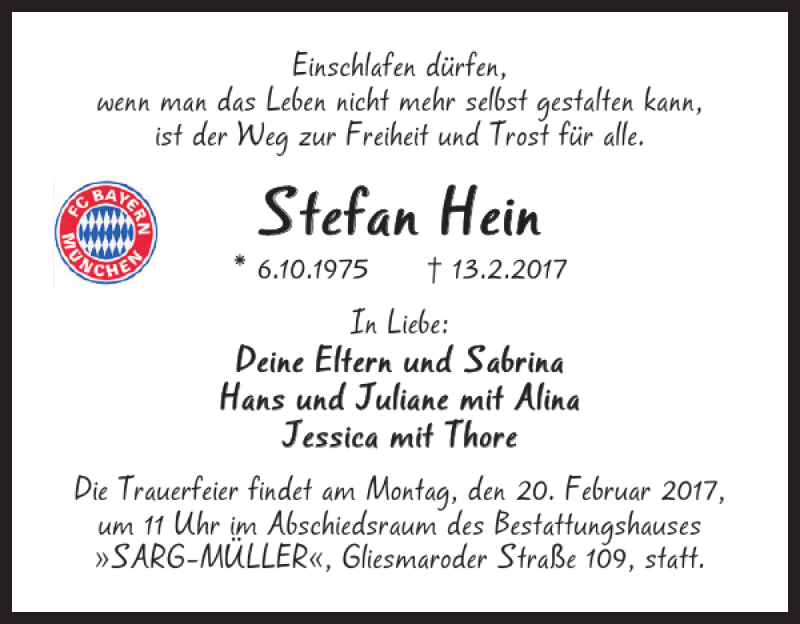  Traueranzeige für Stefan Hein vom 16.02.2017 aus Braunschweiger Zeitung