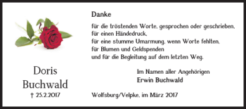 Traueranzeige von Doris Buchwald von Helmstedter Nachrichten