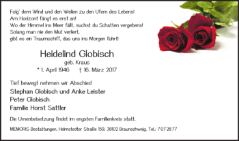 Traueranzeige von Heidelind Globisch von Braunschweiger Zeitung