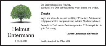 Traueranzeige von Helmut Untermann von Salzgitter Zeitung
