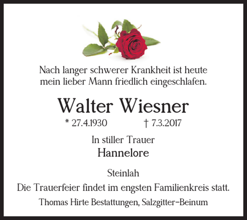 Traueranzeigen von Walter Wiesner trauer38.de
