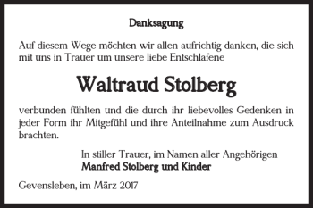 Traueranzeige von Waltraud Stolberg von Helmstedter Nachrichten