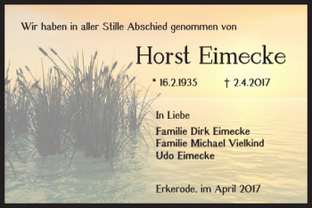 Traueranzeige von Horst Eimecke von Braunschweiger Zeitung