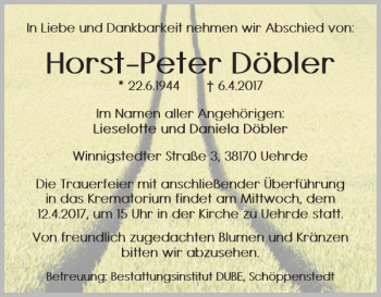 Traueranzeigen von HorstPeter Döbler trauer38.de