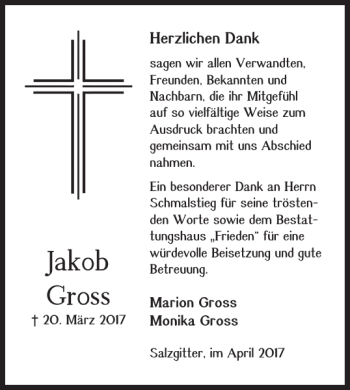 Traueranzeige von Jakob Gross von Salzgitter Zeitung