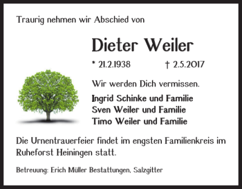 Traueranzeige von Dieter Weiler von Salzgitter Zeitung