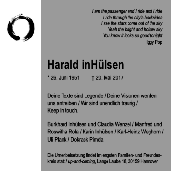 Traueranzeige von Harald in Hülsen von Braunschweiger Zeitung