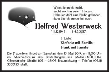 Traueranzeige von Helfred Westerweck von Wolfsburger Nachrichten
