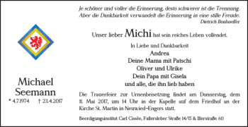 Traueranzeige von Michael Seemann von Braunschweiger Zeitung