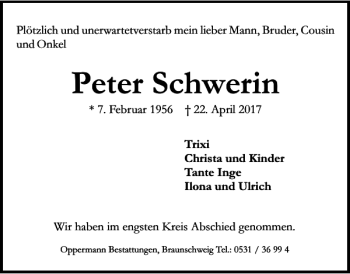 Traueranzeige von Peter Schwerin von Braunschweiger Zeitung