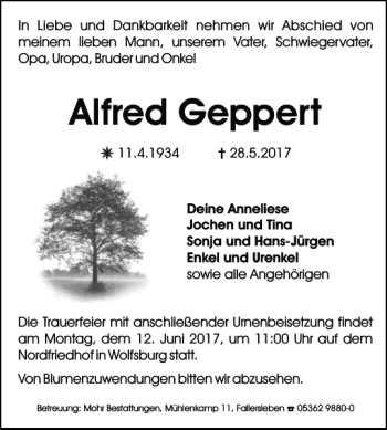 Traueranzeige von Alfred Geppert von Wolfsburger Nachrichten