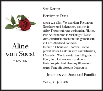 Traueranzeige von Aline von Soest von Salzgitter Zeitung