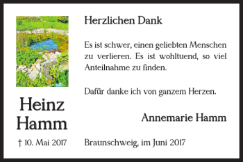 Traueranzeige von Heinz Hamm von Braunschweiger Zeitung