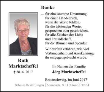 Traueranzeige von Ruth Marktscheffel von Braunschweiger Zeitung