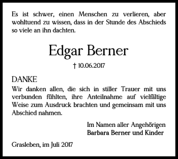 Traueranzeige von Edgar Berner von Helmstedter Nachrichten
