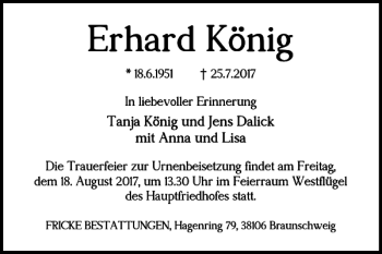 Traueranzeige von Erhard König von Braunschweiger Zeitung