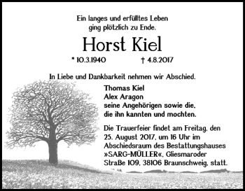 Traueranzeige von Horst Kiel von Braunschweiger Zeitung