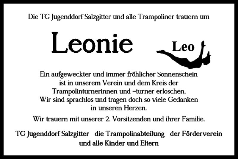  Traueranzeige für Leonie  vom 23.08.2017 aus Salzgitter Zeitung