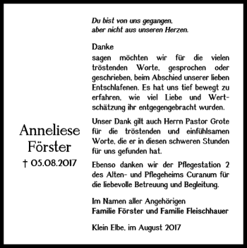 Traueranzeige von Anneliese Fõrster von Salzgitter Zeitung
