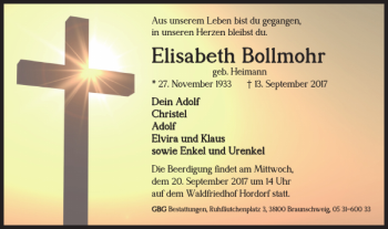 Traueranzeige von Elisabeth Bollmohr von Braunschweiger Zeitung