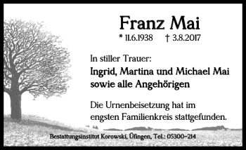 Traueranzeige von Franz Mai von Salzgitter Zeitung