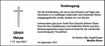 Traueranzeigen von Ulrich Hesse trauer38.de