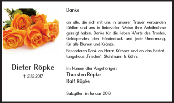 Traueranzeige von Dieter Röpke von Salzgitter Zeitung