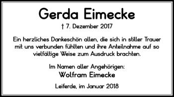 Traueranzeige von Gerda Eimecke von Braunschweiger Zeitung