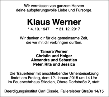 Traueranzeige von Klaus Werner von Braunschweiger Zeitung
