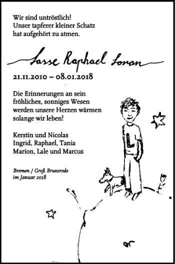 Traueranzeige von Lasse Raphael Loron von Helmstedter Nachrichten