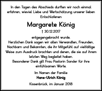 Traueranzeige von Margarete König von Wolfenbütteler Zeitung
