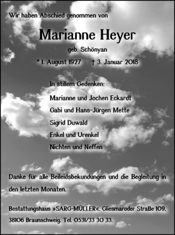 Traueranzeige von Marianne Heyer von Braunschweiger Zeitung
