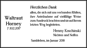 Traueranzeige von Waltraut Horney von Wolfenbütteler Zeitung