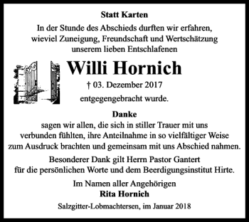 Traueranzeige von Willi Hornich von Salzgitter Zeitung