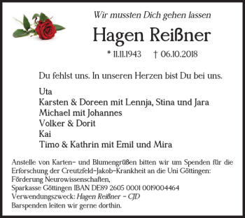 Traueranzeige von Hagen Reißner von Braunschweiger Zeitung