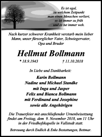 Traueranzeige von Hellmut Bollmann von Braunschweiger Zeitung