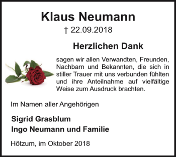 Traueranzeige von Klaus Neumann von Braunschweiger Zeitung
