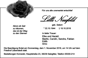 Traueranzeige von Lilli Neufeld von Salzgitter Zeitung