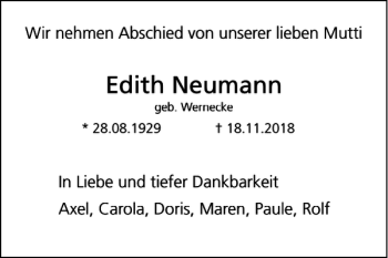 Traueranzeige von Edith Neumann von Braunschweiger Zeitung