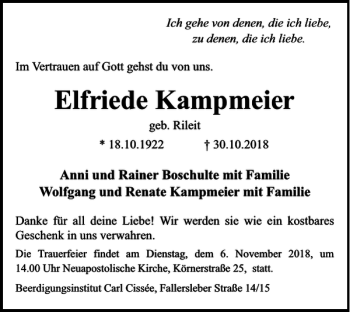 Traueranzeige von Elfriede Kampmeier von Braunschweiger Zeitung