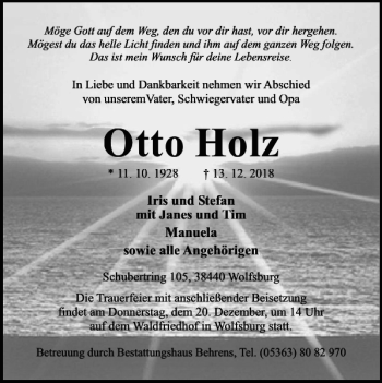 Traueranzeige von Otto Holz von Wolfsburger Nachrichten