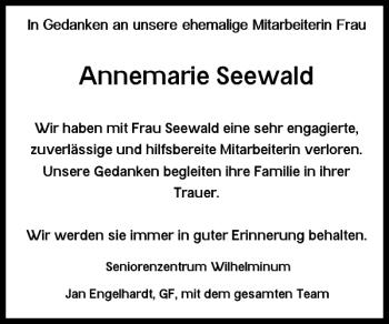 Traueranzeige von Annemarie Seewald von Braunschweiger Zeitung
