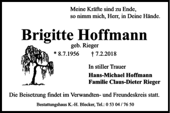 Traueranzeige von Brigitte Hoffmann von Braunschweiger Zeitung